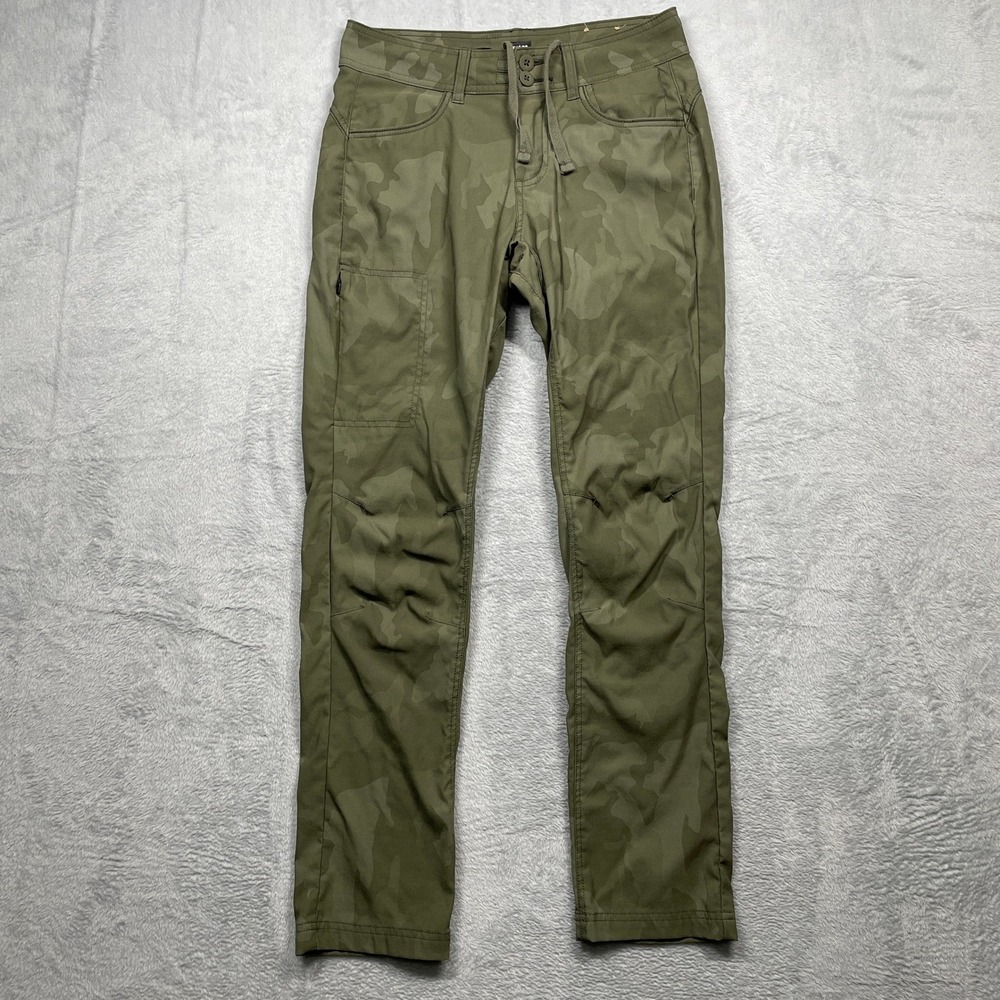 prAna Halle Straight Leg Pants Womens 2 Green Camo Hiking Cargo Stretch Mid Rise